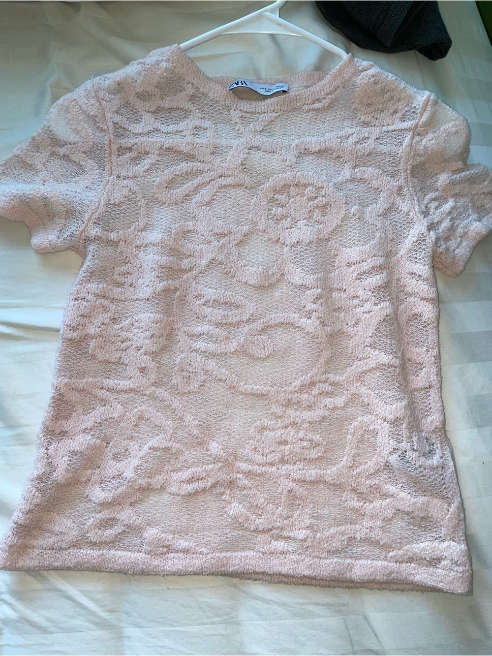 Zara Light Pink Textured Short Sleeve Top